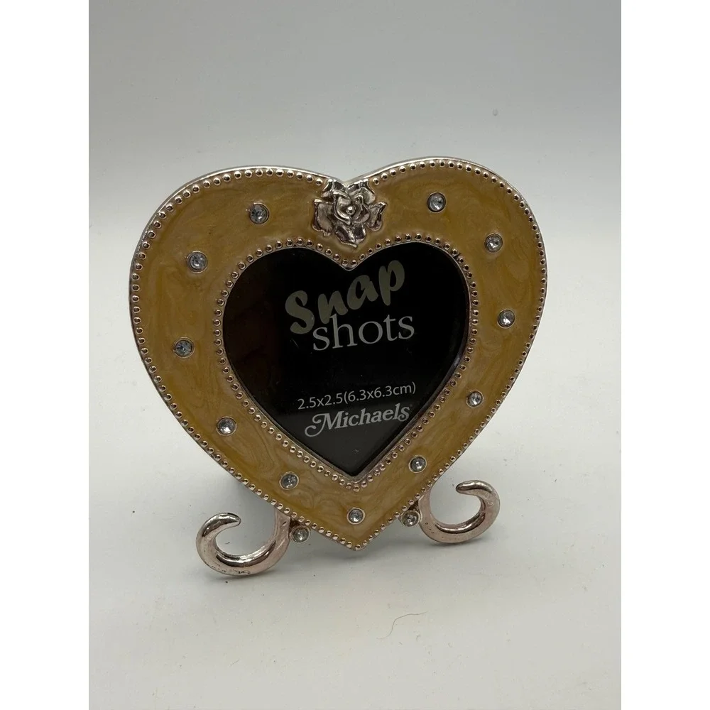 Michaels Snapshots Heart Picture Frame Small Yellow Enamel Silver Rhinestone